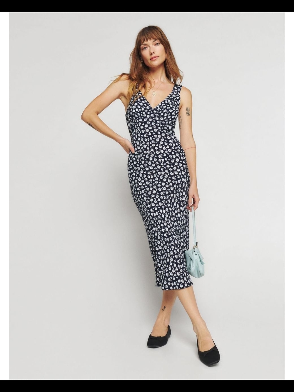 Reformation Beauden Floral Midi Dress Navy Daisy Sleeveless Size Large - Picture 11 of 11